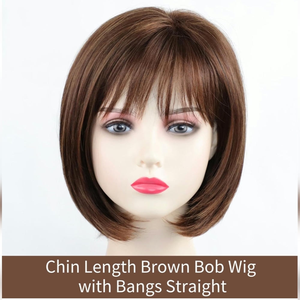 Renershow Chin Length Brown Bob Wig with Bangs Heat Resistant  NWT